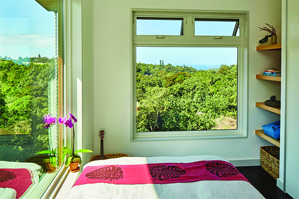 Bedroom with two large Andersen windows. 