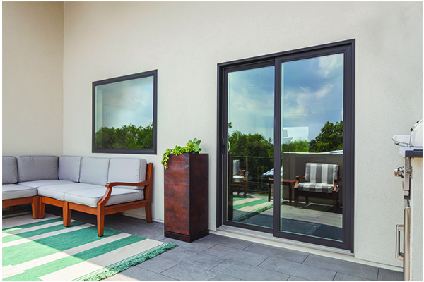 Outdoor patio with Andersen sliding glass door.